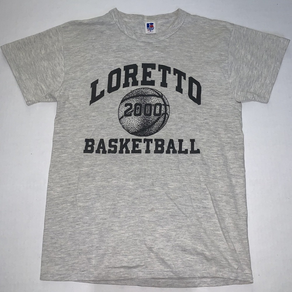Vintage Russell Athletic NuBlend Loretto Basketball 2000 T Shirt Small Gray USA